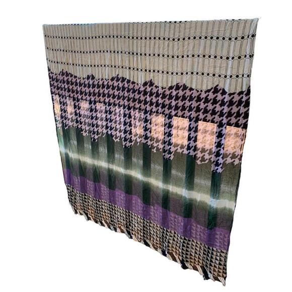 Chic Womens Scarf Green Purple Black White Geometric Shapes Houndstooth 38”x 76” - Picture 2 of 8